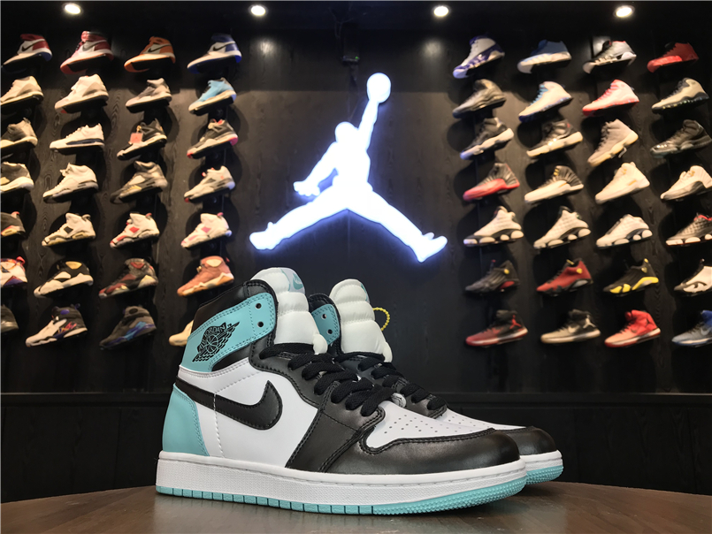 New Women Air Jordan 1 Retro Black Gint Green White Shoes - Click Image to Close